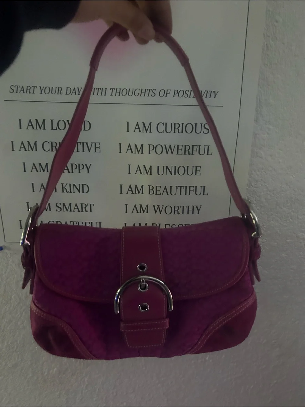 Coach Magenta Shoulder Bag with Front Buckle